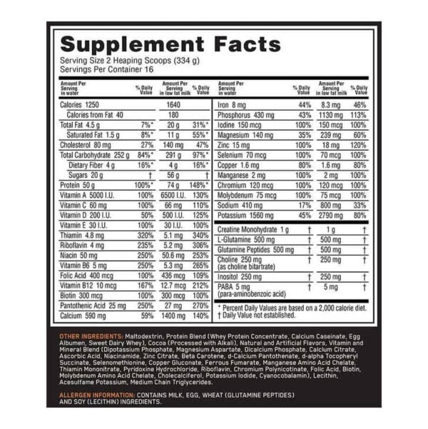 OPTIMUM NUTRITION SERIOUS MASS GANADOR DE MASA MUSCULAR 12 LB - Image 2