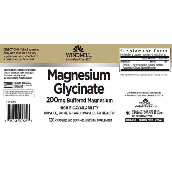 VITAMINAS WINDMILL MAGNESIUM GLYCINATE 200 MG/120 CAPS - Image 2