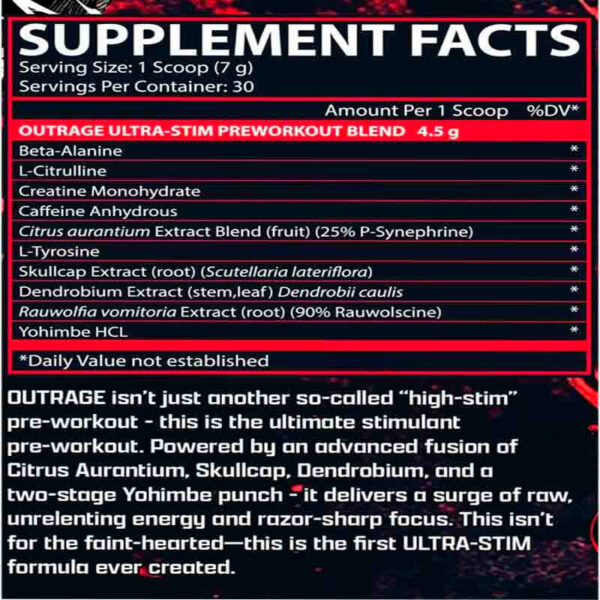 NUTREX OUTRAGE ULTRA STIM PRE-WORKOUT 30 SERV DE ENERGIA EXTREMA - Image 2