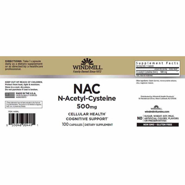 WINDMILL NAC (N ACETYL CYSTEINE ) 500 MG/100 CAPS - Image 2
