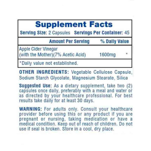 HTP APPLE CIDER VENEGAR (VINAGRE DE MANZANA) 90 CAPS - Image 2