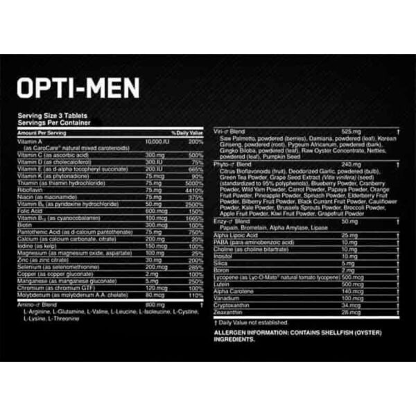 OPTIMUM NUTRITION OPTI-MEN 240 TABS MULTIVITAMINICO PARA HOMBRES - Image 2