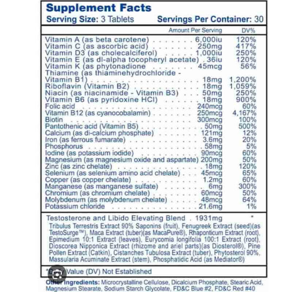 HTP TESTOVITE 90 CAPS MULTIVITAMINICO CON PRECURSOR DE TESTOSTERONA - Image 2