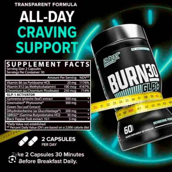 NUTREX BURN 30 GLP1+ 60 CAPS SUPLEMENTO QUEMA GRASA Y CONTROL DEL APETITO - Image 2